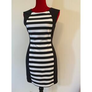 Banana Republic Black White Sleeveless Sheath Dress 4 petite packable easycare